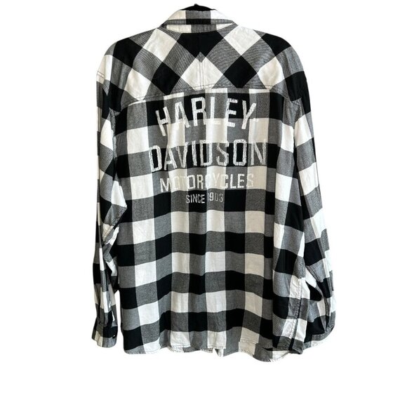 Harley Davidson Black White Buffalo Check Spell Out Button Front Shirt 3X Slim - Picture 1 of 11